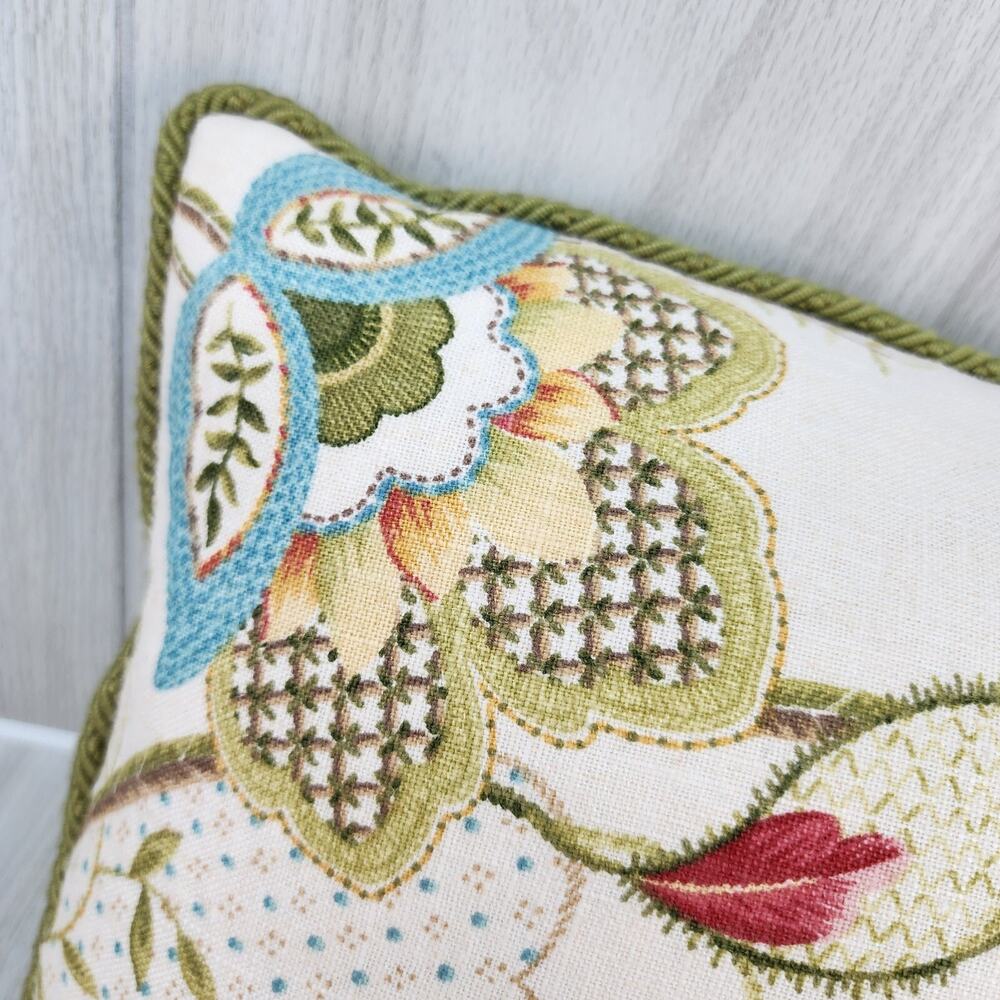 Arhaus P. Kaufmann Green Floral Throw Pillow 12x17 Rectangular Cotton w Insert - Picture 5 of 10